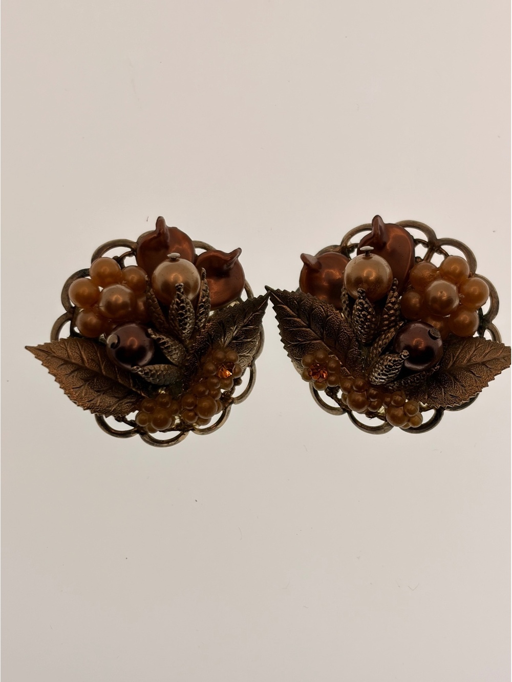 Brown floral clip earrings